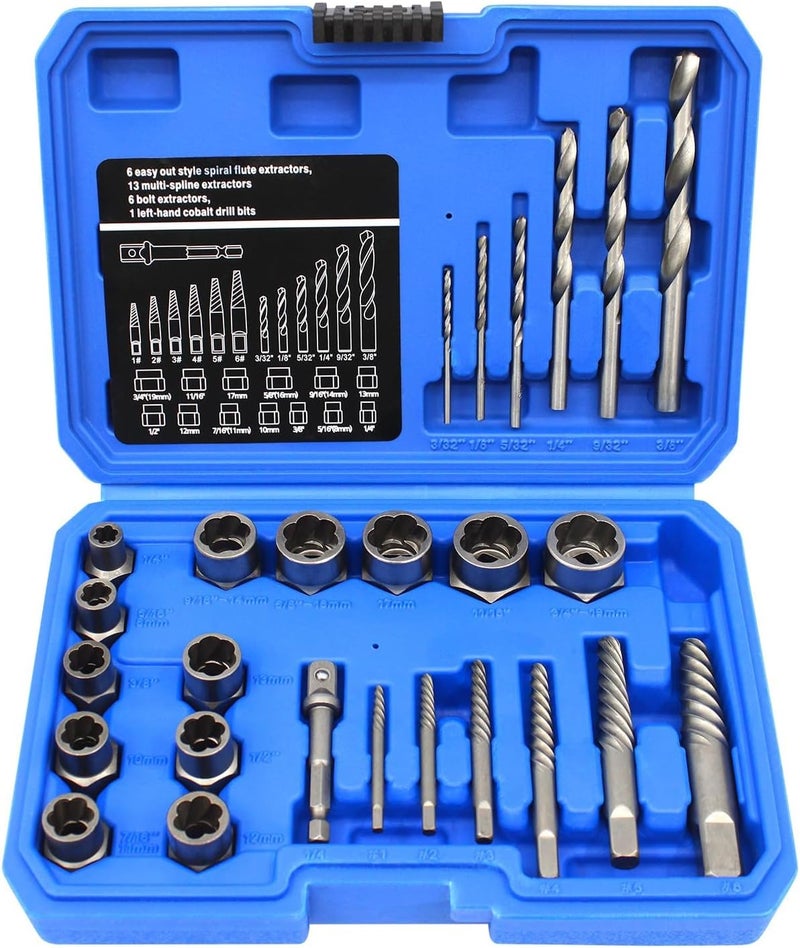 GMTOOLS Screw Extractor Set, 26 Pieces Bolt Extractor Kit & Left Hand Drill Bit Kit, Easy Out Bolt Extractor Set with Hex Adapter for Broken, Damaged, Rusted, Rounded-Off Bolts, Nuts & Screws - Image 1